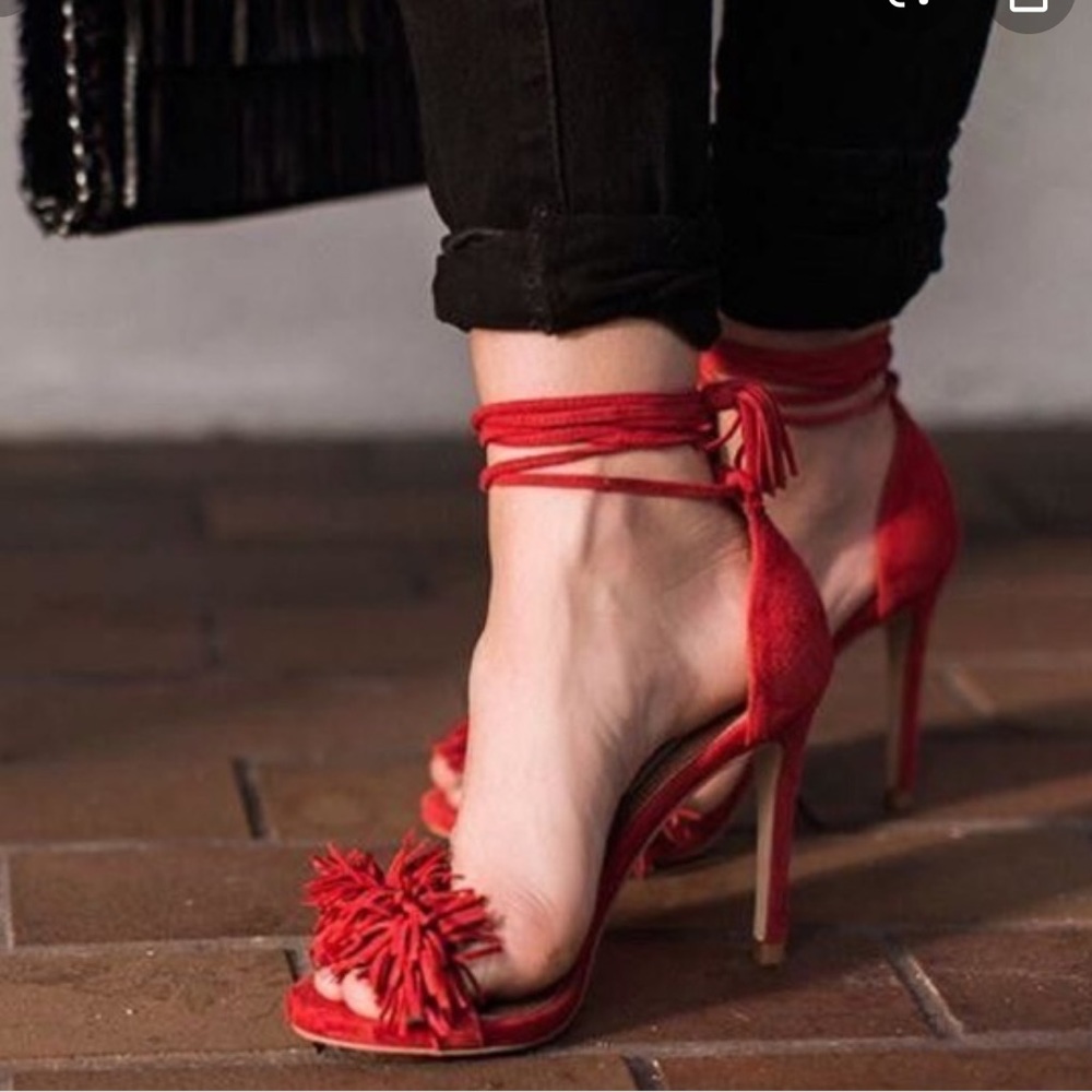 Red Fringe Heeled Sandals